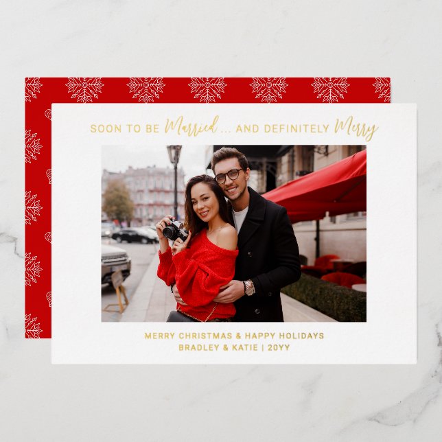 Soon To Be Married Engaged Merry Wedding Christmas Foil Holiday Card (Front/Back)