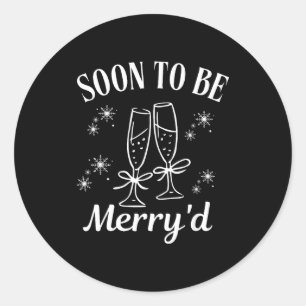 Soon To Be Merry'd Christmas Couple Engagement  Classic Round Sticker