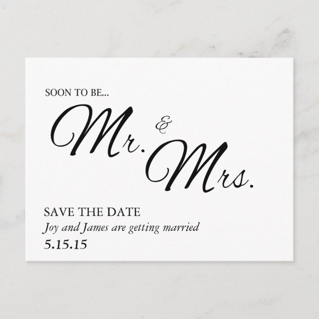 Soon To Be Mr. & Mrs. Save the Date Postcard (Front)