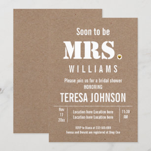 Soon to be Mrs. kraft paper wedding bridal shower Invitation
