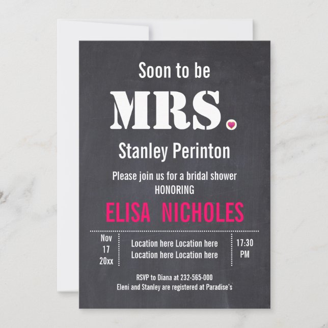 Soon to be Mrs. typography wedding bridal shower Invitation (Front)