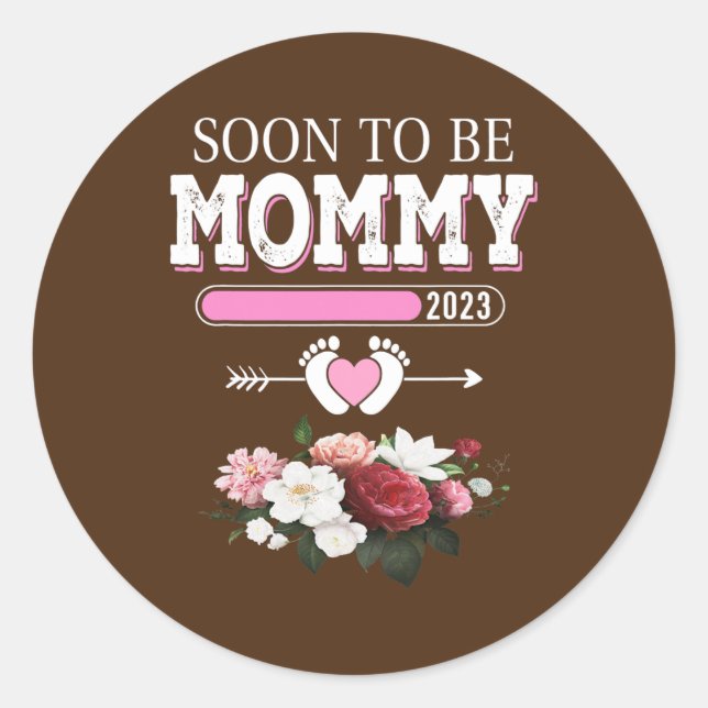 Soon To Be Mummy EST 2023 Floral Funny New Mum  Classic Round Sticker (Front)