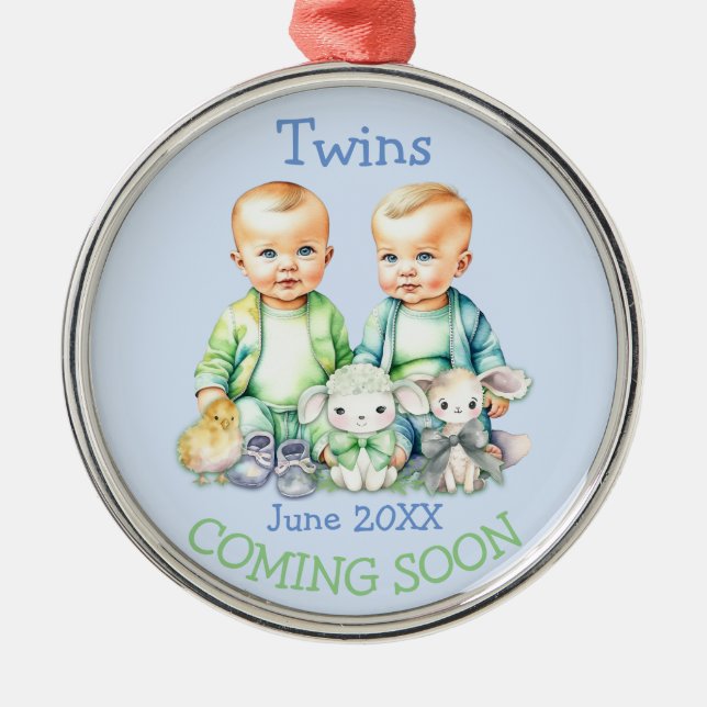 Soon To Be Twins Coming Soon Announcement Metal Tree Decoration (Front)
