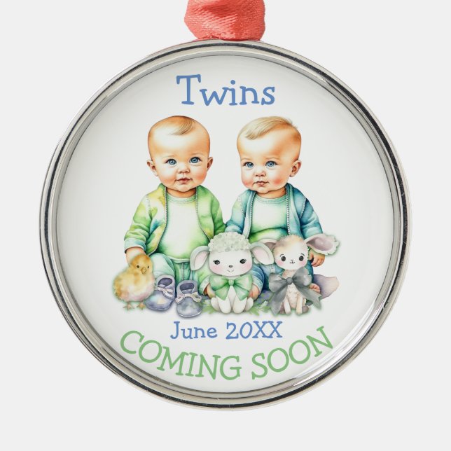 Soon To Be Twins Coming Soon Announcement Metal Tree Decoration (Front)