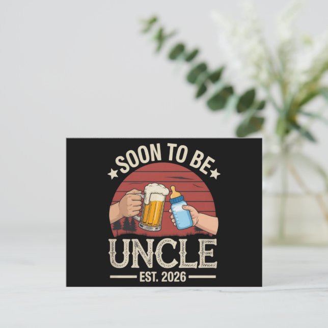 Soon To Be Uncle 2026 Retro Pregnancy Announcement Postcard (Standing Front)