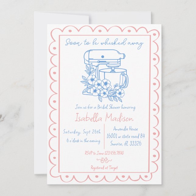 Soon to Be Whisked Away Hand Drawn Bridal Shower  Invitation (Front)