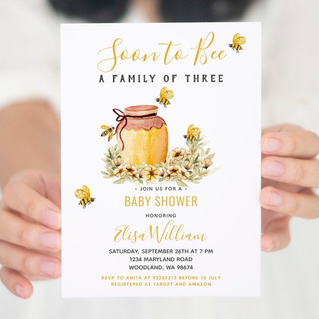 Soon to Bee a Family of 3 Baby Shower  Invitation (Creator Uploaded)
