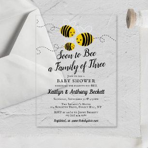 Soon To Bee A Family Of Three   Baby Shower Acrylic Invitations