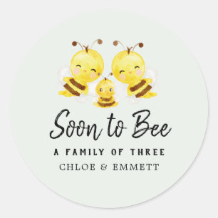 Soon to Bee a Family of Three Baby Shower Custom Classic Round Sticker