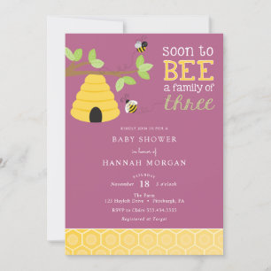 Soon to Bee a Family of Three Baby Shower Invitation