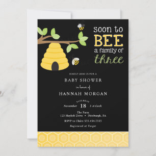 Soon to Bee a Family of Three Baby Shower Invitation