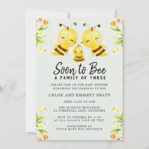 Soon to Bee a Family of Three Baby Shower Invitation