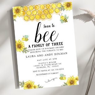 Soon to Bee a Family of Three Baby Shower  Invitation
