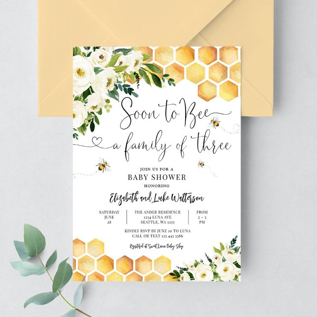 Soon To Bee a Family of Three Baby Shower Invitation (Creator Uploaded)