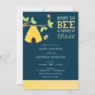 Soon to Bee a Family of Three Baby Shower Invitation