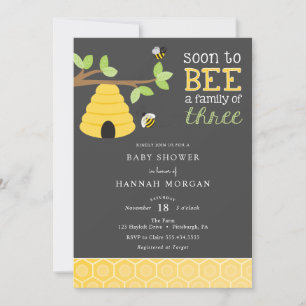 Soon to Bee a Family of Three Baby Shower Invitation