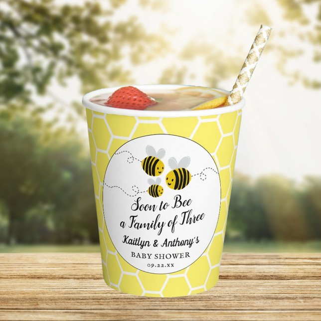Soon To Bee A Family Of Three | Baby Shower Paper Cups (Creator Uploaded)