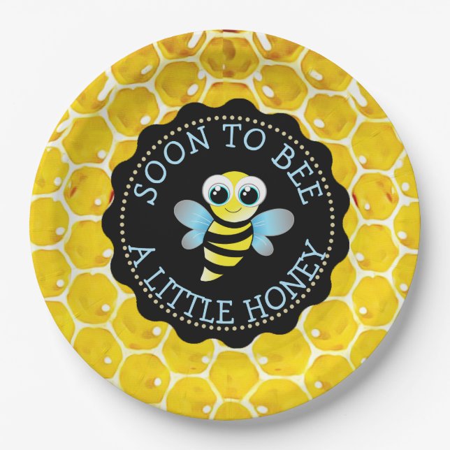 SOON TO BEE  Baby Shower Bumble Paper Plates (Front)