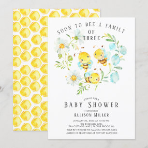 Soon to Bee Family of 3 Baby Shower Invitation