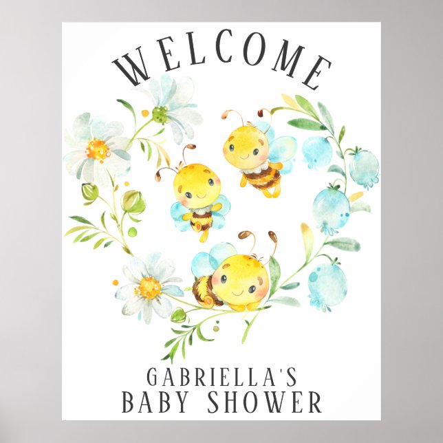 Soon to Bee Family of 3 Bee Baby Shower Poster (Front)