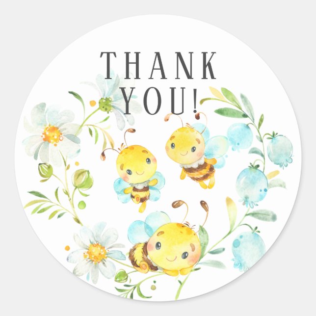 Soon to Bee Family of 3 BEE Thank You Favour  Classic Round Sticker (Front)