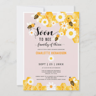 Soon To Bee Family Of Three Bumble Bee Baby Shower Invitation