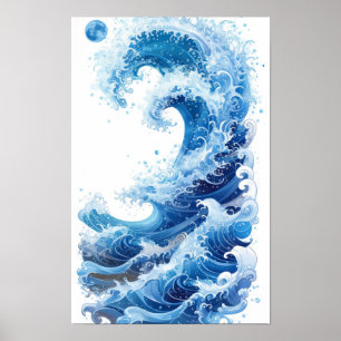 Soothing Blue Waves on White Background Poster