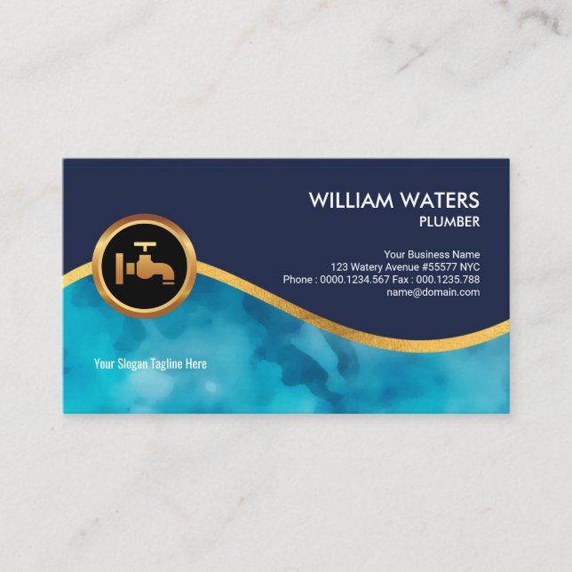 Soothing Clear Blue Water Supply Wave Plumber Business Card (Front)