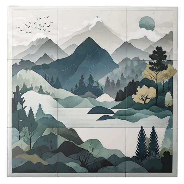 Soothing Landscape Tiles: Minimalist Nature Scenes Tile (Front)