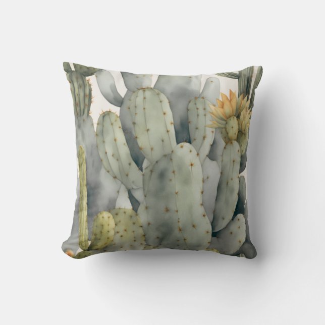 Soothing Plants Cactus Watercolor Decor Cushion (Front)