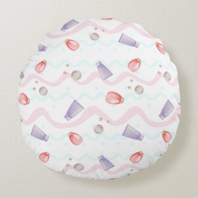 Soothing Spa & Self-Care Essentials Pattern Round Cushion (Front)