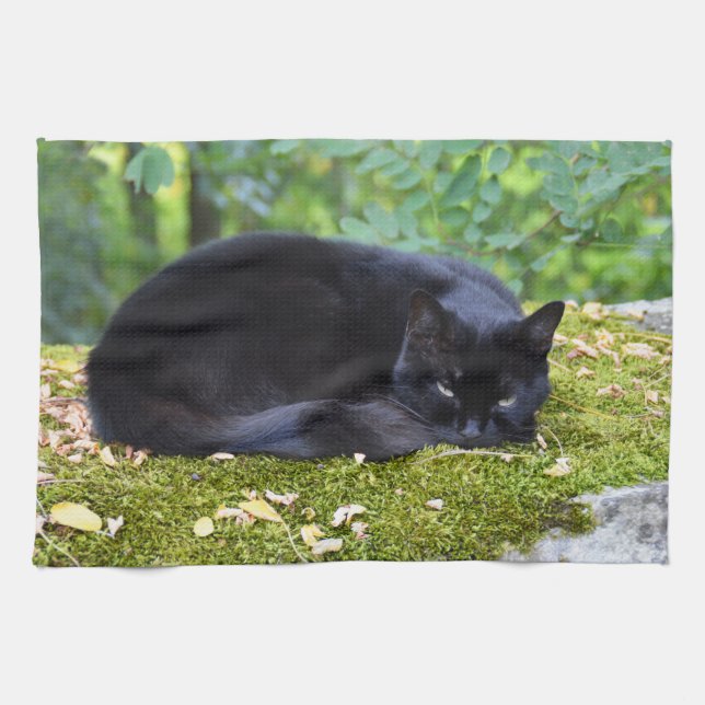 Sooty the black cat tea towel (Horizontal)