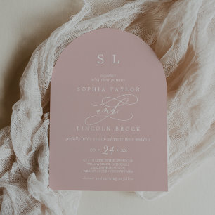 SOPHIA Arch Blush Pink Monogram Simple Wedding Invitation
