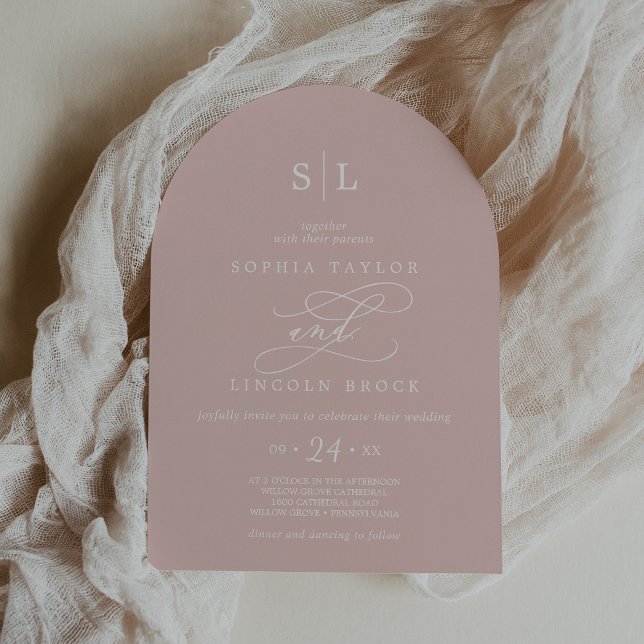 SOPHIA Arch Blush Pink Monogram Simple Wedding Invitation (SOPHIA Arch Blush Pink Monogram Simple Wedding Invitation)