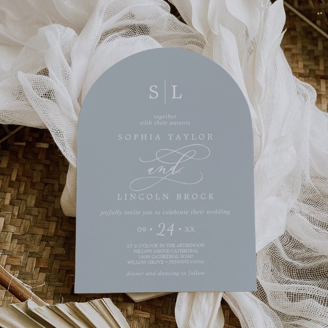 SOPHIA Arch Coastal Blue Minimalist Simple Wedding Invitation (SOPHIA Arch Coastal Blue Minimalist Simple Wedding Invitation)