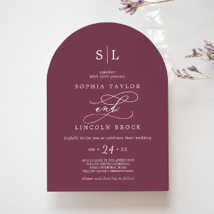 SOPHIA Arch Maroon Red Monogram Autumn Wedding Invitation