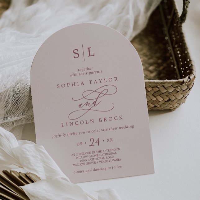 SOPHIA Arch Monogram Burgundy and Blush Wedding Invitation (SOPHIA Arch Monogram Burgundy and Blush Wedding Invitation)