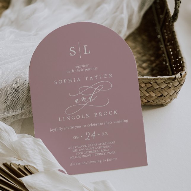 SOPHIA Arch Monogram Dusty Rose Minimalist Wedding Invitation (SOPHIA Arch Monogram Dusty Rose Minimalist Wedding Invitation)