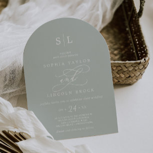 SOPHIA Arch Monogram Dusty Sage Grey Green Wedding Invitation