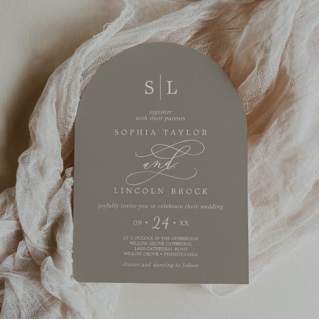 SOPHIA Arch Rustic Taupe Elegant Monogram Wedding Invitation (SOPHIA Arch Rustic Taupe Elegant Monogram Wedding Invitation)