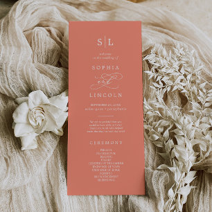 SOPHIA Bright Coral Summer Monogram Wedding Programme