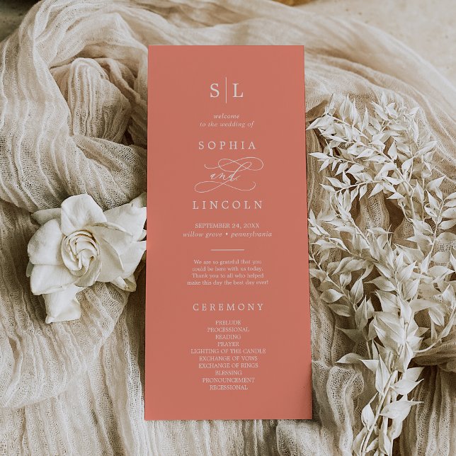 SOPHIA Bright Coral Summer Monogram Wedding Programme (SOPHIA Bright Coral Summer Monogram Wedding Program)