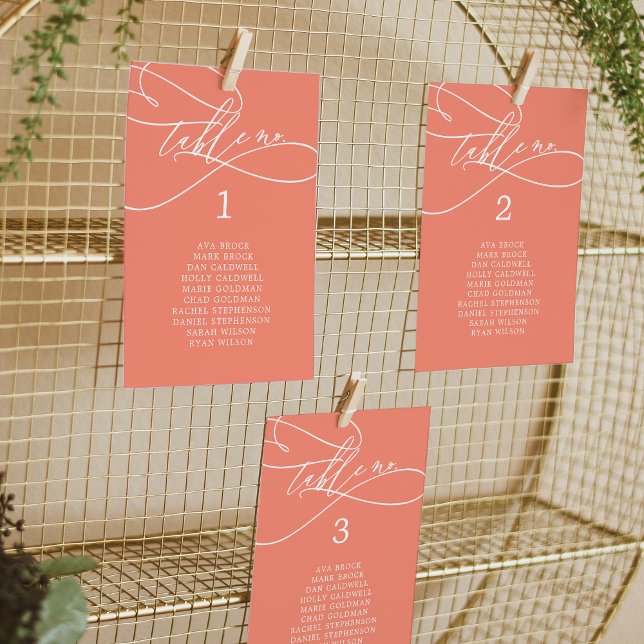 SOPHIA Bright Coral Wedding Seating Chart Card (SOPHIA Bright Coral Wedding Seating Chart Card)
