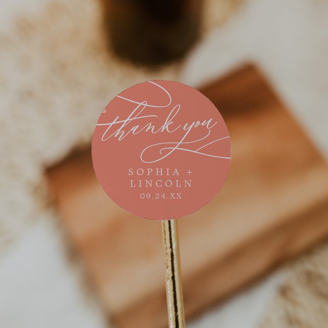 SOPHIA Bright Coral Wedding Thank You Sticker (SOPHIA Bright Coral Wedding Thank You Sticker)