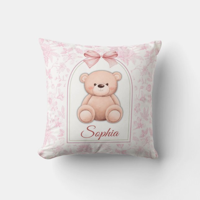 Sophia | Custom Pink Teddy Bear Nursery Design  Cushion (Front)