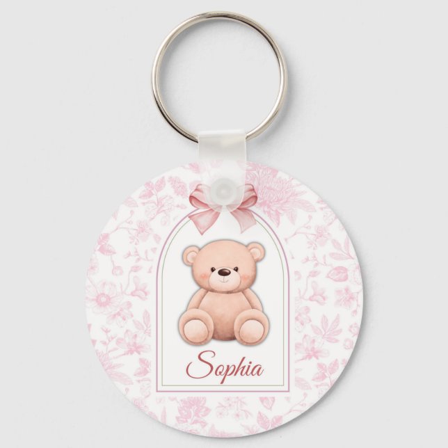 Sophia | Custom Pink Teddy Bear Nursery Design  Key Ring (Front)