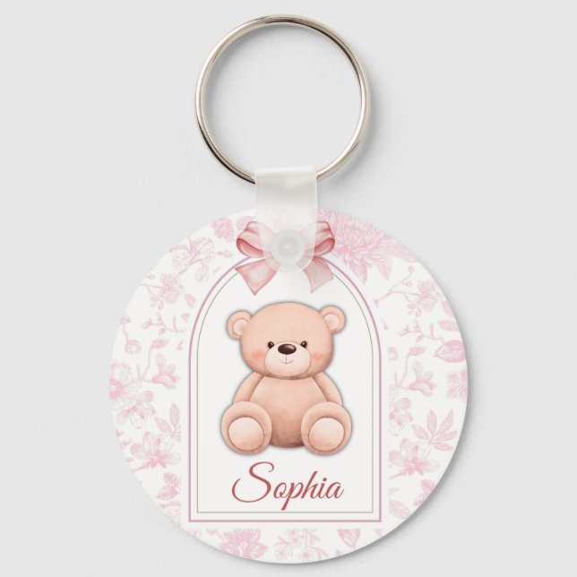Sophia | Custom Pink Teddy Bear Nursery Design  Key Ring (Front)