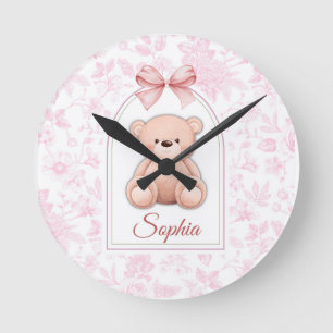 Sophia   Custom Pink Teddy Bear Nursery Design  Round Clock