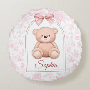 Sophia   Custom Pink Teddy Bear Nursery Design  Round Cushion