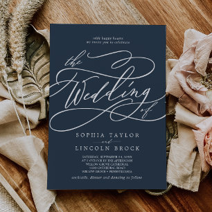 SOPHIA Dark Blue Classic Formal Fall Navy Wedding Invitation